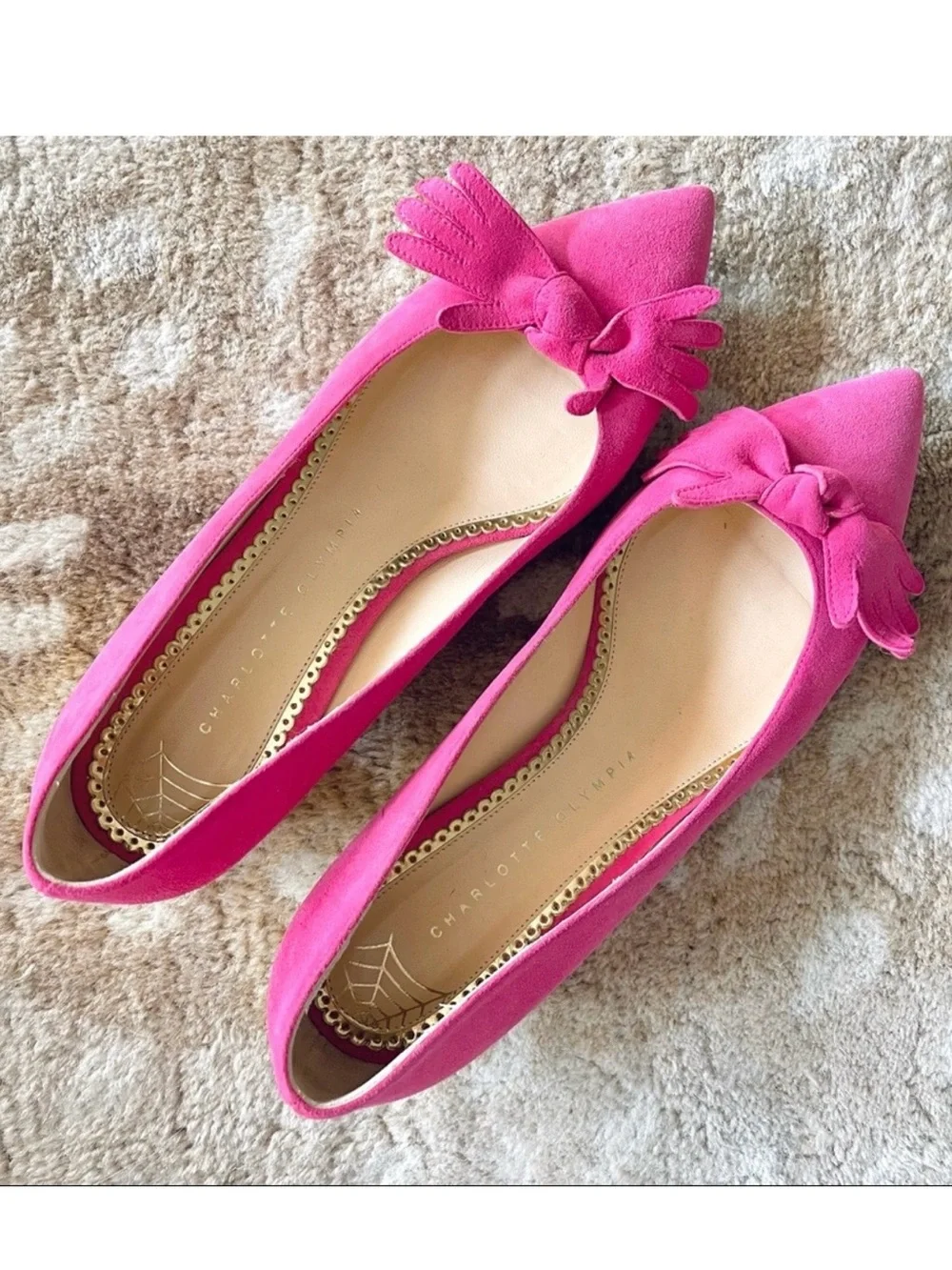 Charlotte Olympia Lady Like Point Toe Shoes Pink Suede Size 38
